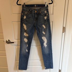 7 For All Mankind Ripped Blue Skinny Jeans